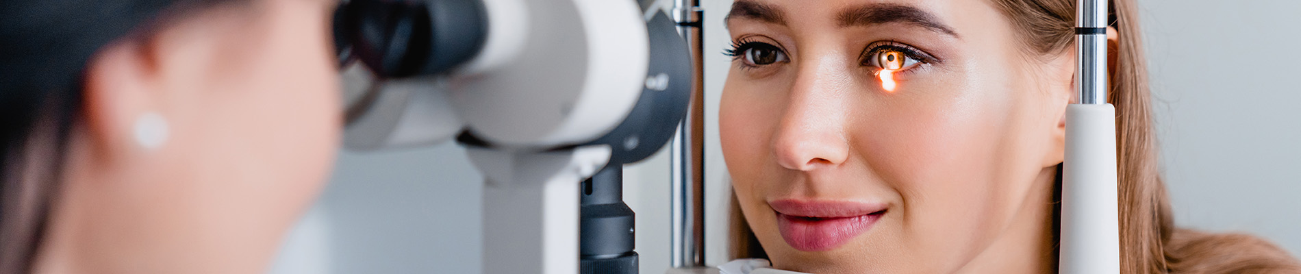 A well-lit reception area with a desk, computer monitor, and potted plant.
